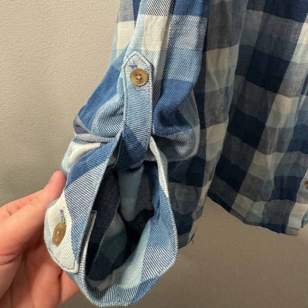 Women’s 2X Blue Plaid Button Front Shirt 100% Cotton Long Sleeve Roll Tab Casual - Picture 6 of 9